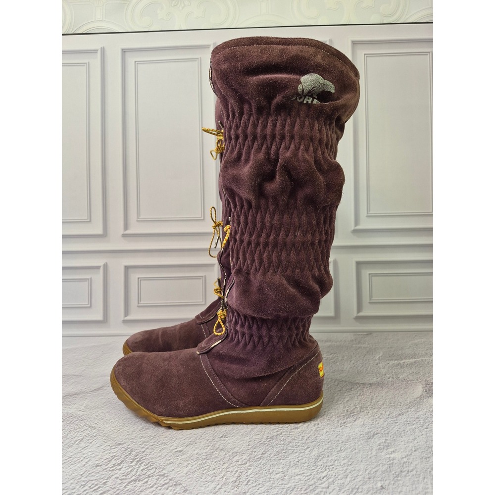Sorel Firenzy Womens Knee‎ High Boots Size 7 PURPLE Suede NL1583 Snow Plaid Line
